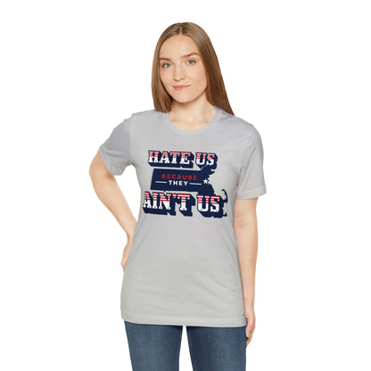 Hate Us Because They Aint Us Patriot Football Unisex Short Sleeve Ringspun Softstyle T-Shirt