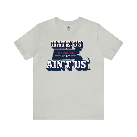 Hate Us Because They Aint Us Patriot Football Unisex Short Sleeve Ringspun Softstyle T-Shirt