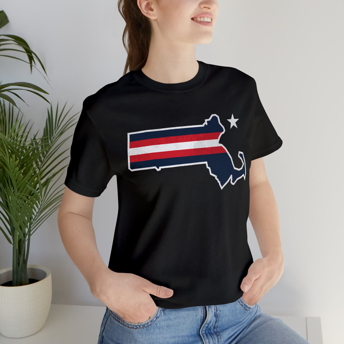 New England State Stripes Football Tailgate Unisex Short Sleeve Ringspun Softstyle T-Shirt