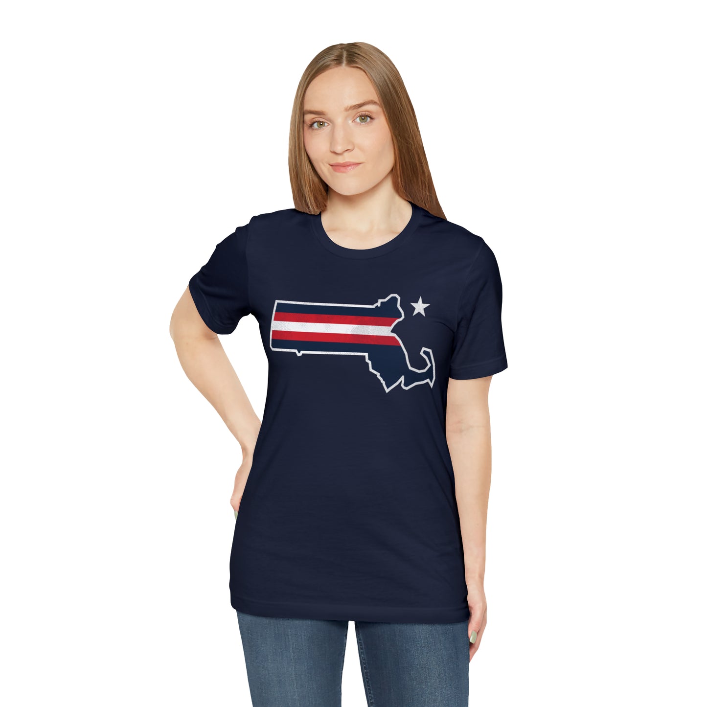 New England State Stripes Football Tailgate Unisex Short Sleeve Ringspun Softstyle T-Shirt