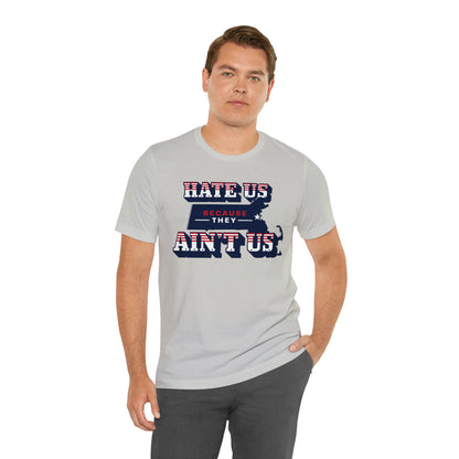 Hate Us Because They Aint Us Patriot Football Unisex Short Sleeve Ringspun Softstyle T-Shirt