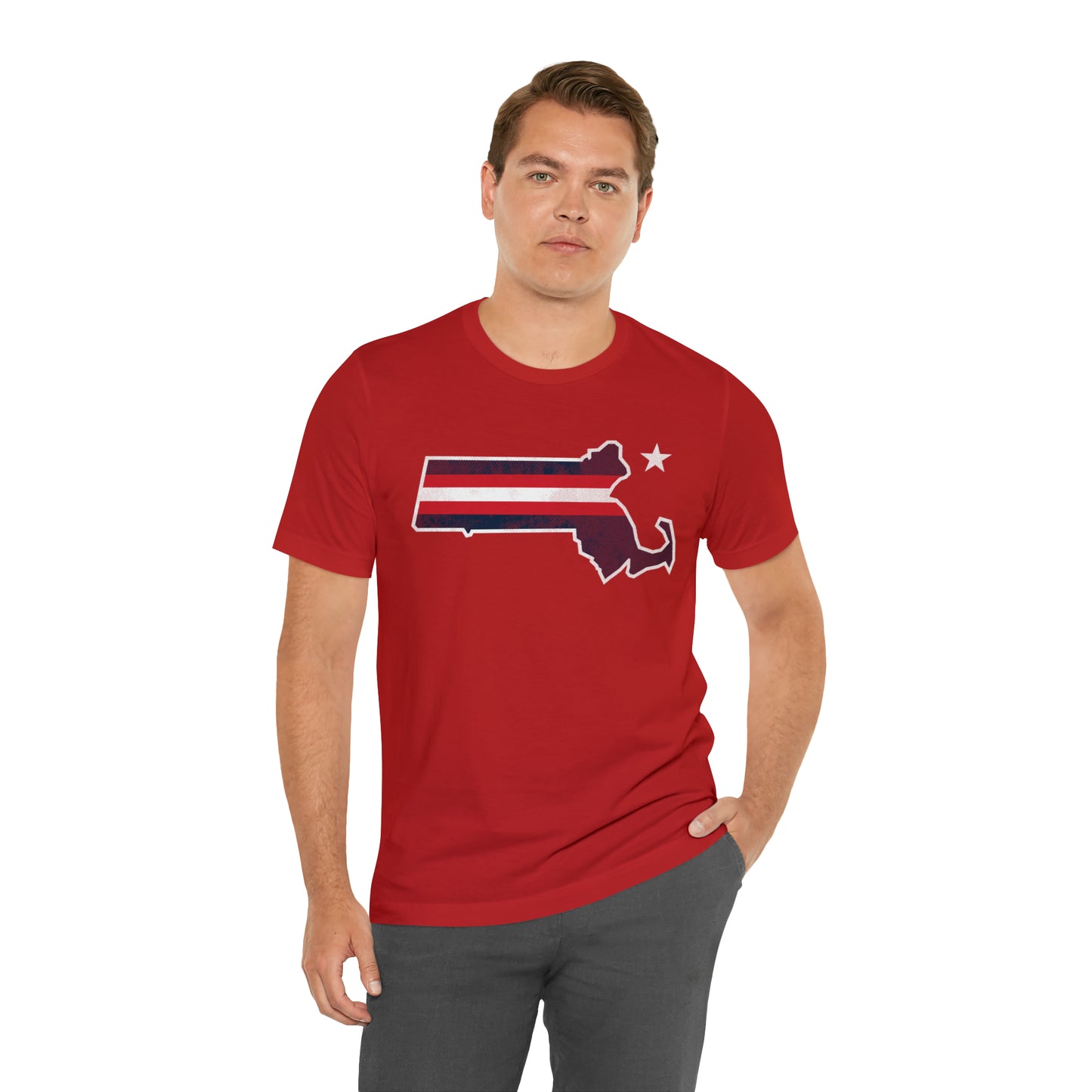 New England State Stripes Football Tailgate Unisex Short Sleeve Ringspun Softstyle T-Shirt