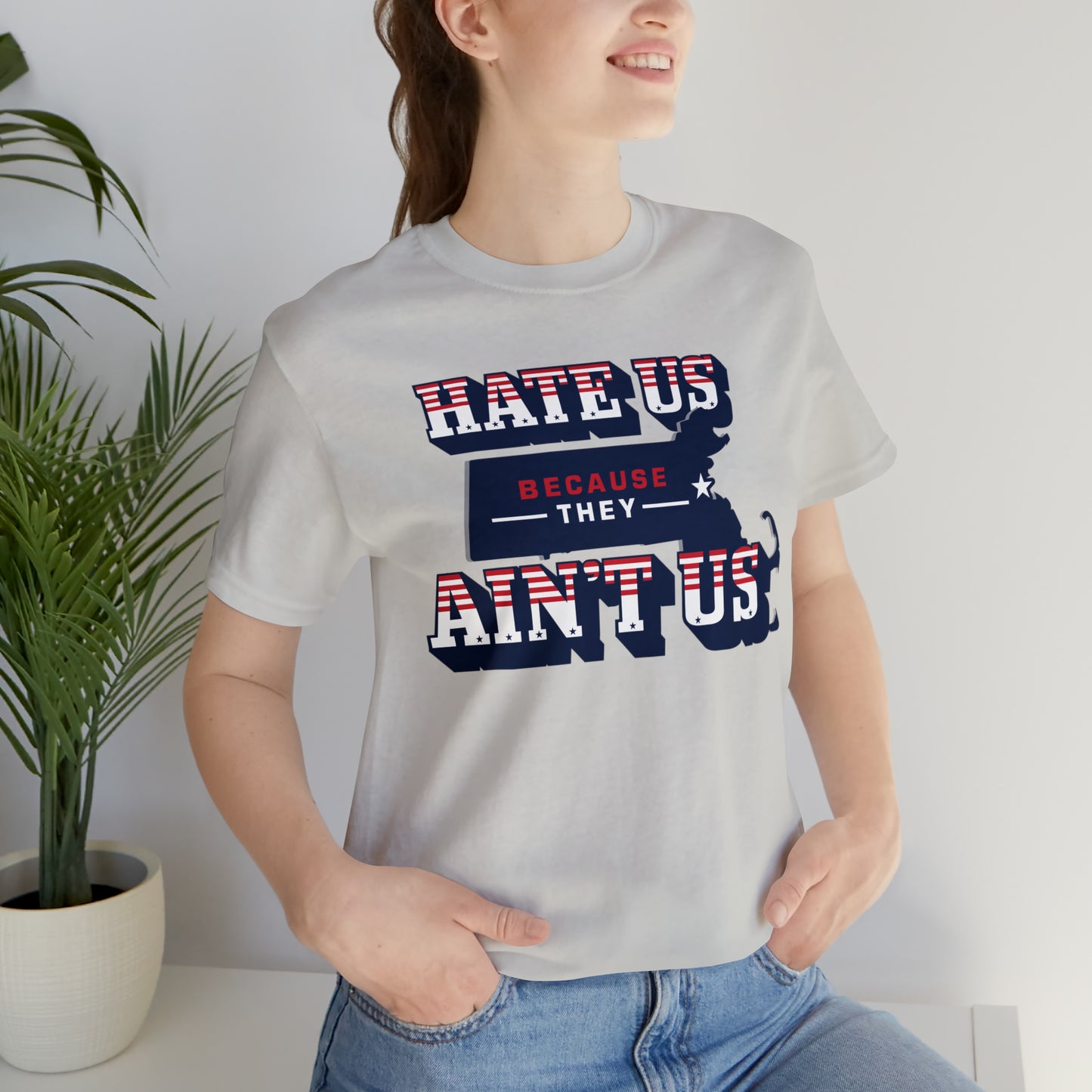 Hate Us Because They Aint Us Patriot Football Unisex Short Sleeve Ringspun Softstyle T-Shirt