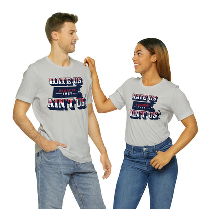 Hate Us Because They Aint Us Patriot Football Unisex Short Sleeve Ringspun Softstyle T-Shirt